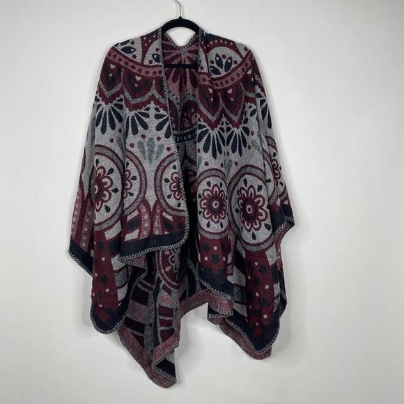 2/$30 NEW Boho Southwest Ruana Oversized Open Wrap Poncho Blanket Scarf - Picture 3 of 11